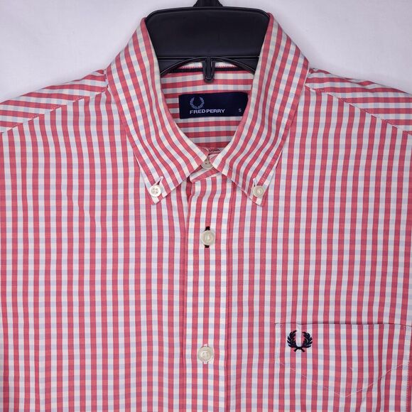Fred Perry Shirt Mens Small Gingham Red, White Cotton Button Down - Picture 1 of 12